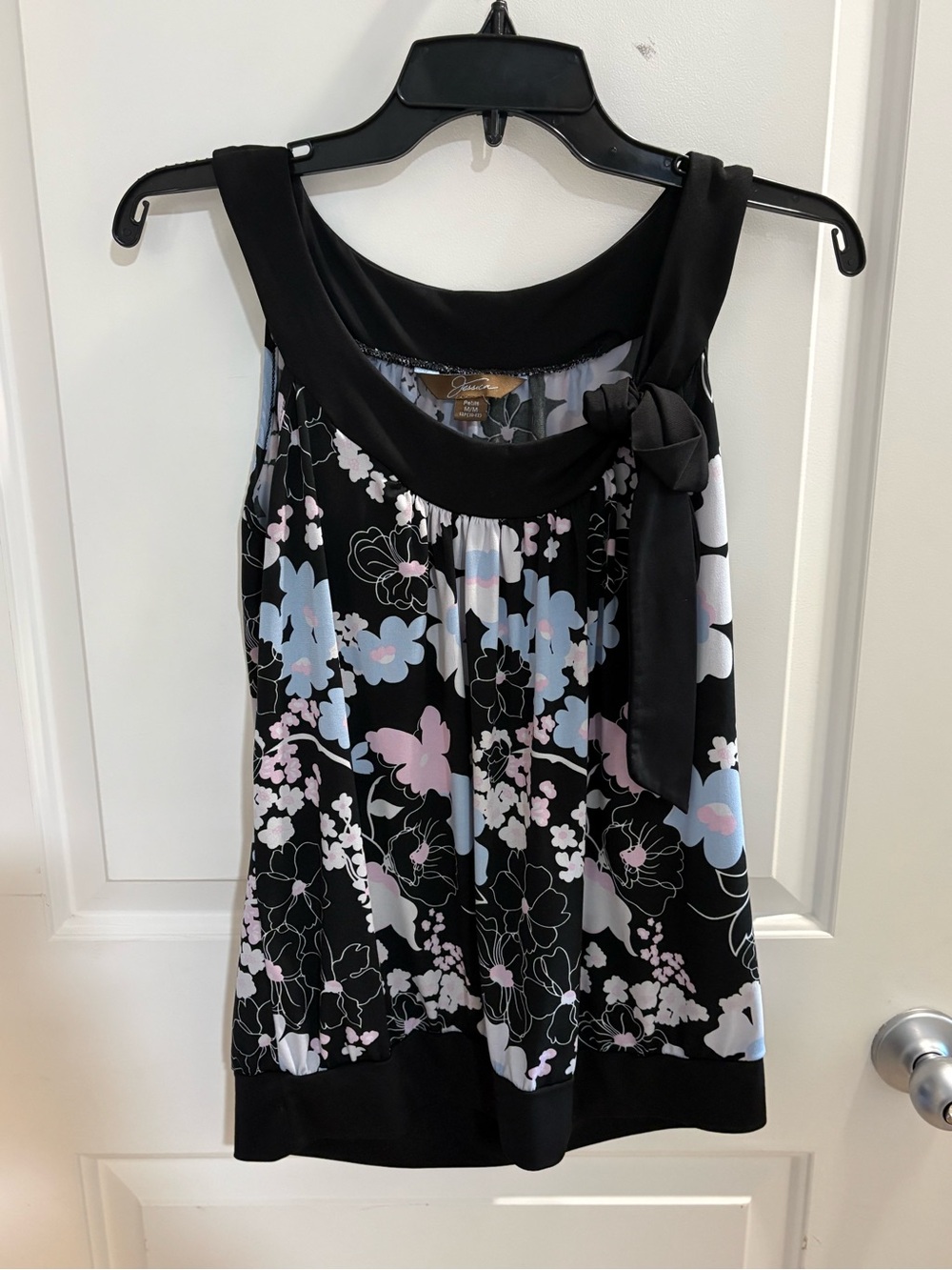 Jessica Black Floral Tie-Shoulder Camisole with Pink & Light Blue Accents M